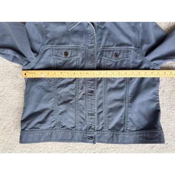 L.L.Bean Jacket Size Large Petite Denim Twill Jacket Cotton Blue Floral Trim - Picture 8 of 8